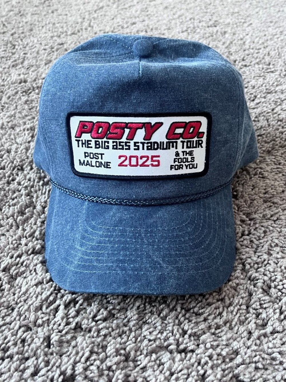 Post Malone 2025 "The Big Ass Stadium Tour" Blue Denim Posty Co. Hat